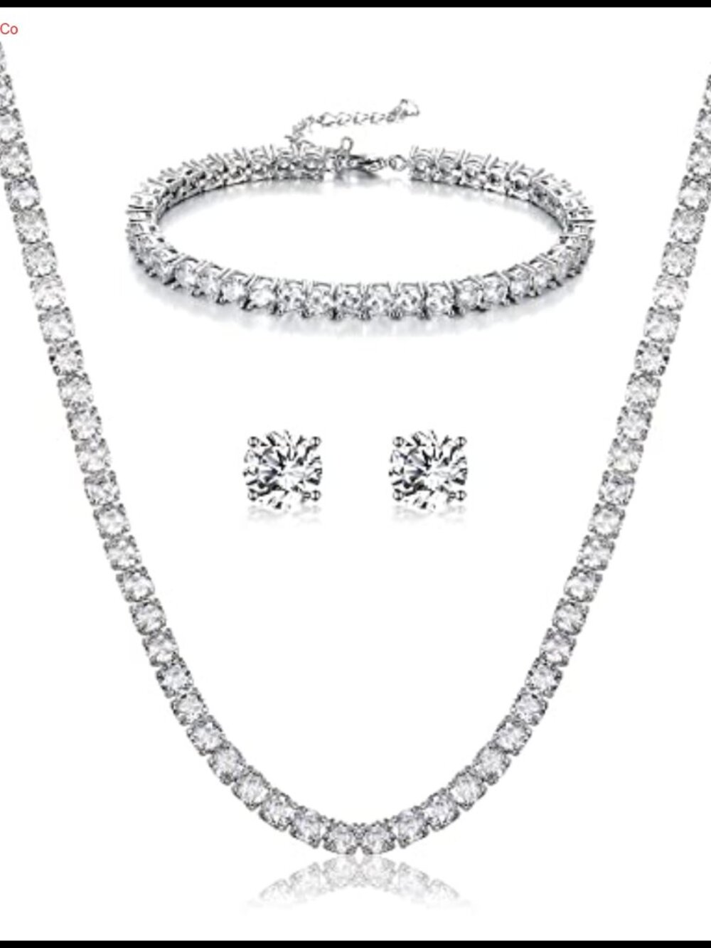 Cubic Zirconia Teardrop Pendant Tennis Necklace Earrings Bracelet Set